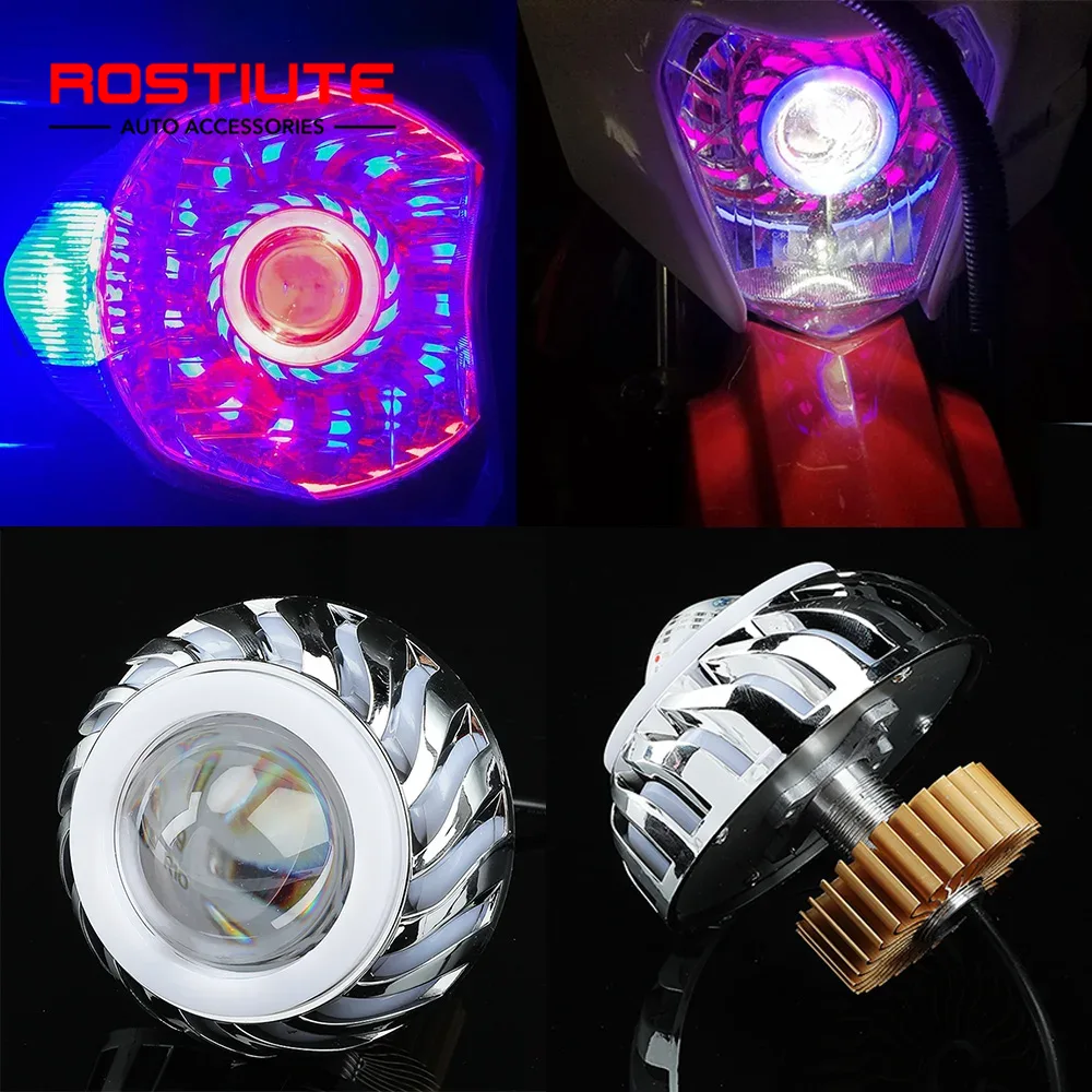 ハイ/ロービーム ダブルエンジェルアイズ オートバイヘッドラ - Universal Motorcycle Led Headlight Projector のレビューと価格